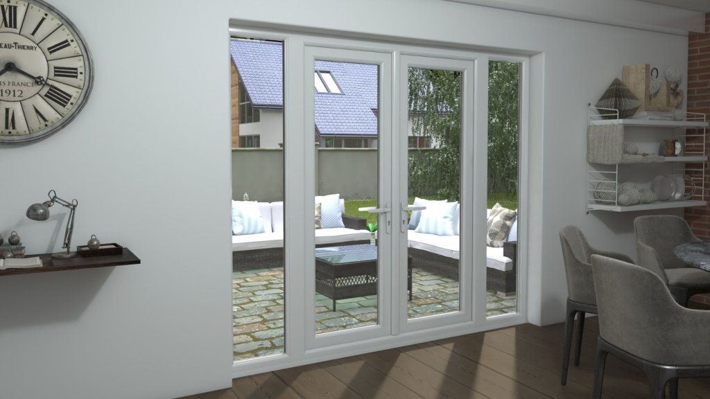 White French doors leading to a garden