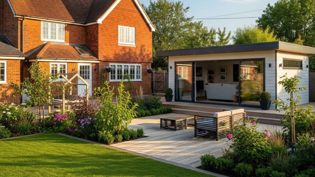 country house with garden building