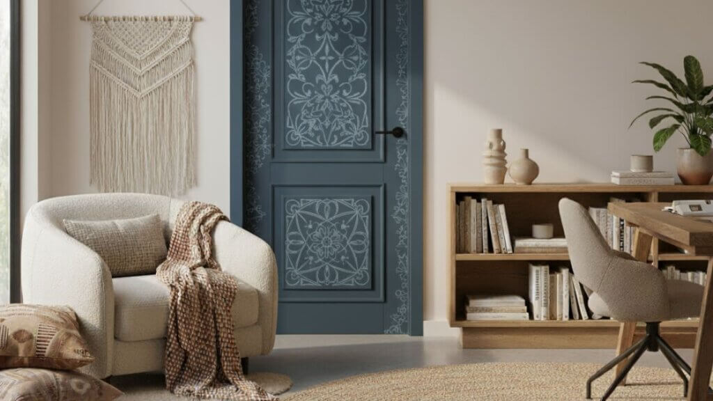 hand painted internal door in living room