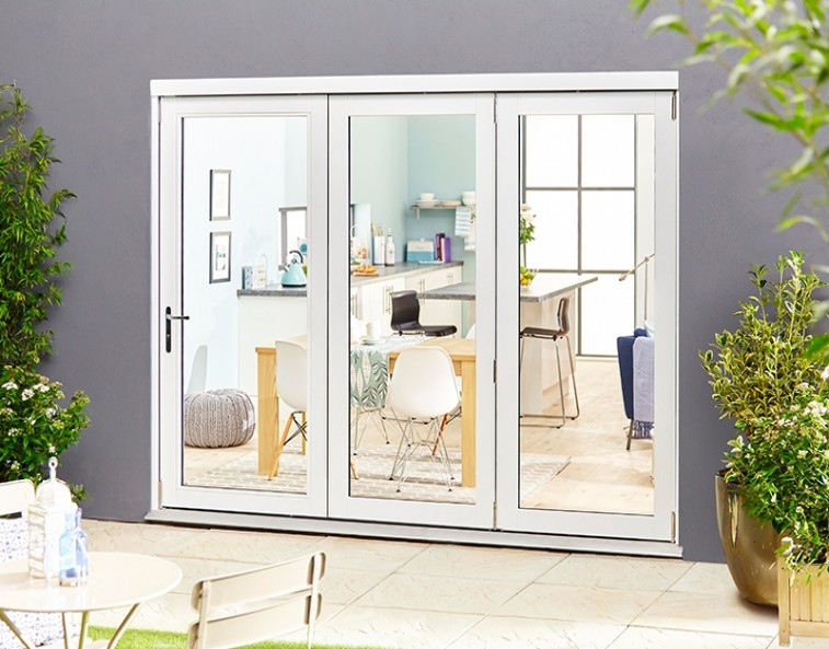 select white external bifold doors